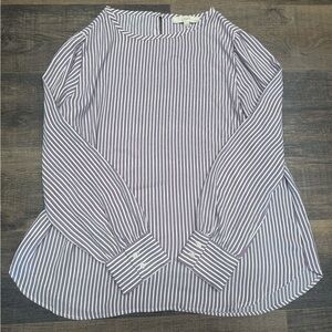 LOFT Purple and White Striped Long Sleeve Blouse